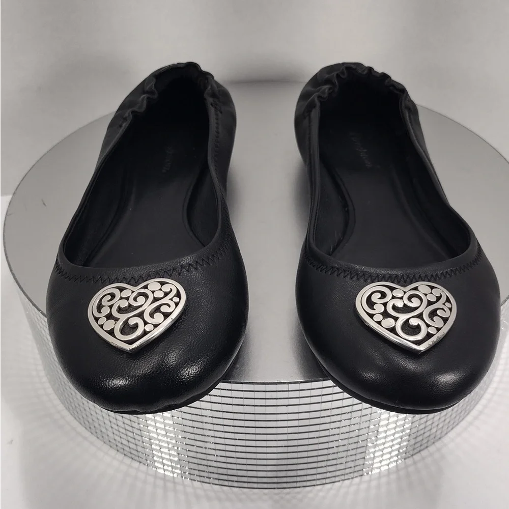 Brighton Black Ballet Flats with Heart size 8.5 pre Owned Exellent condition